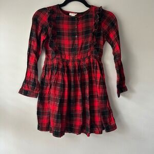 Girls Cat & Jack Plaid Ruffle Long Sleeve Dress Red‎ Black Size M 7/8 Christmas
